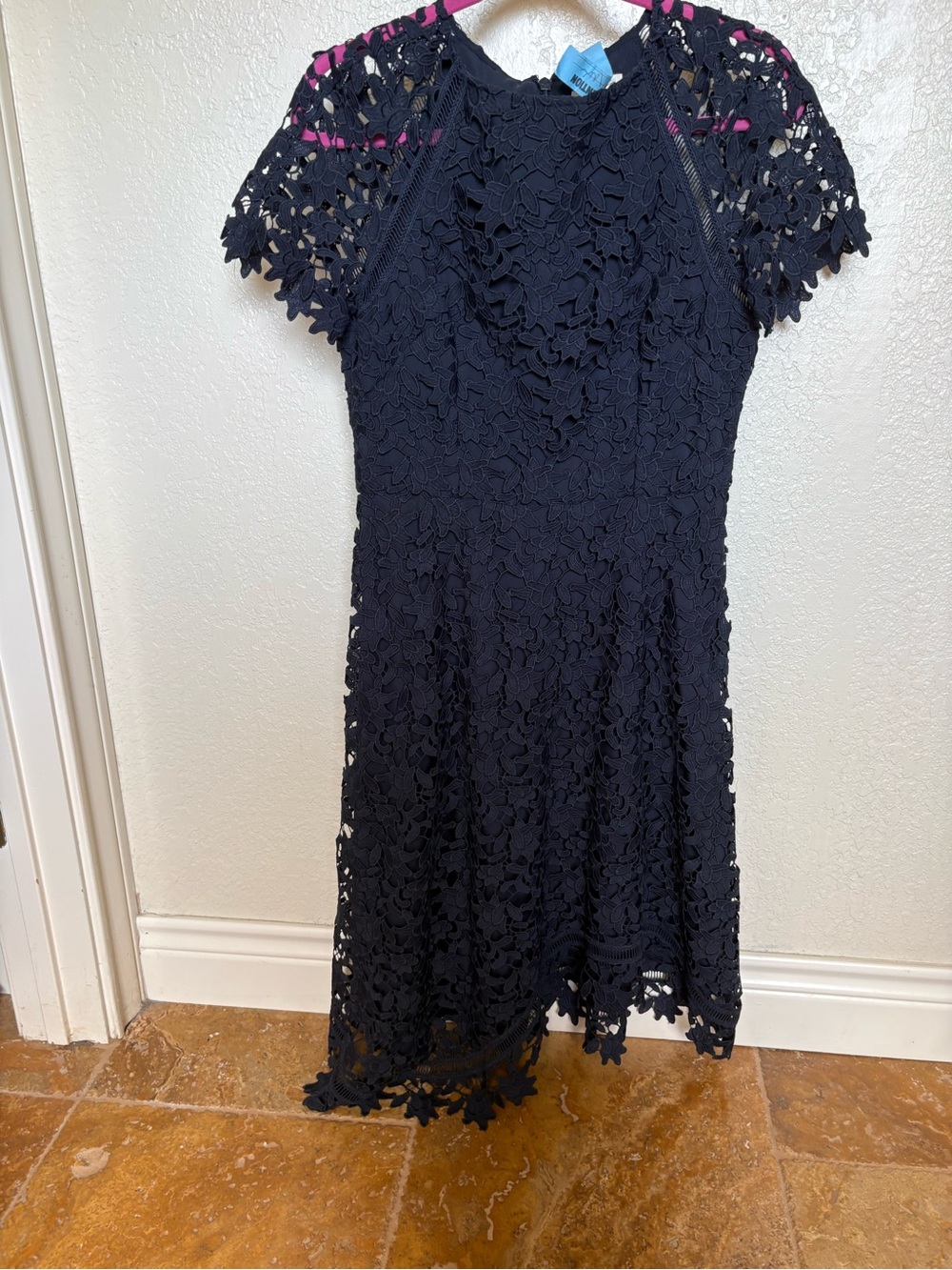 Eliza J Navy Floral Lace Fit-and-Flare Dress